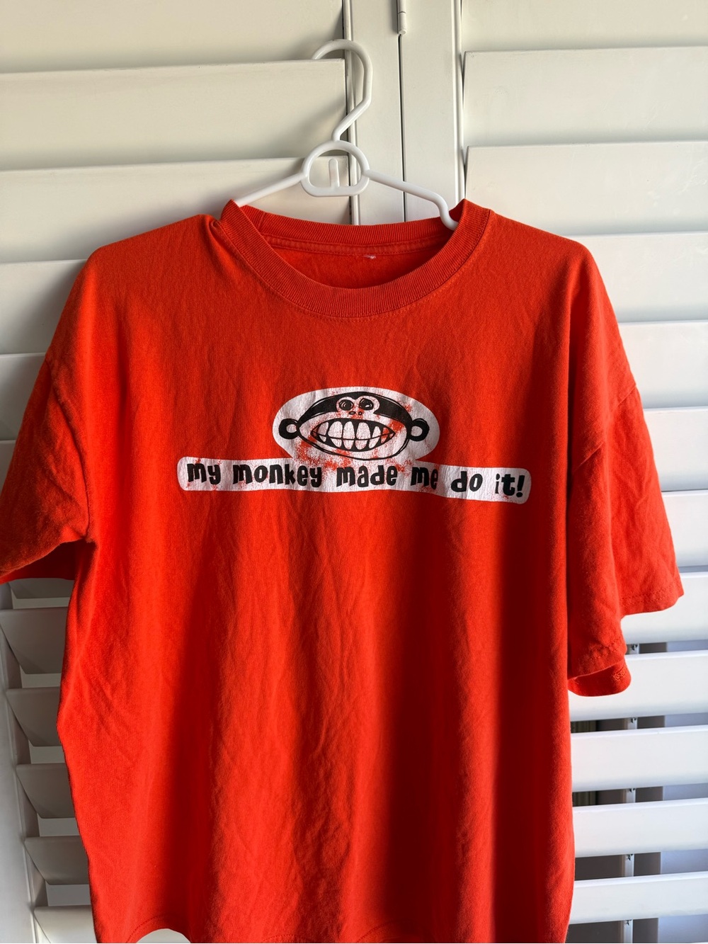 My Monkey Made Me Do It' orange t shirt sz M Y2k